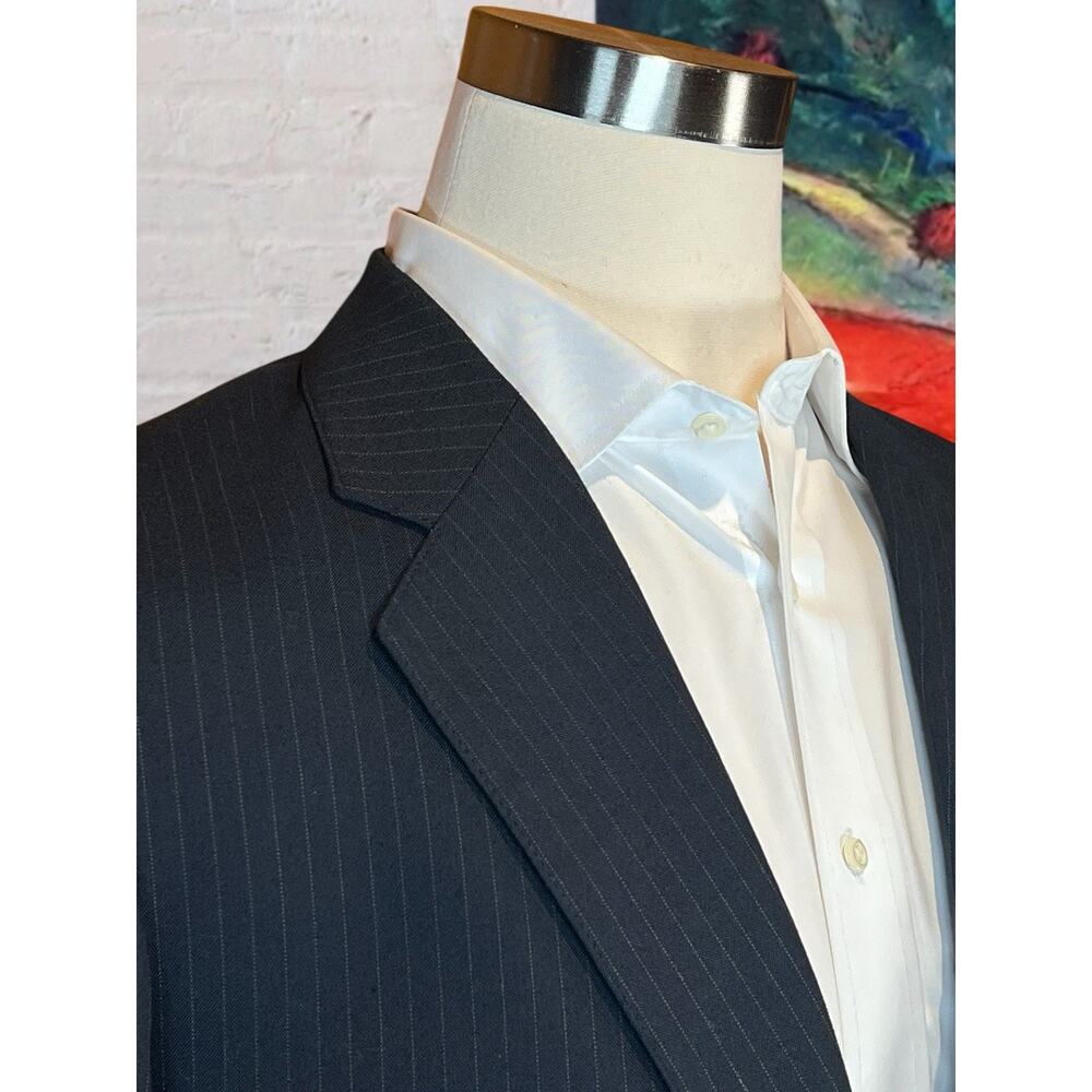 Vintage English Manor 42L 36x31 Navy Blue Pinstripe Suit Light Flannel Finish - Picture 5 of 16